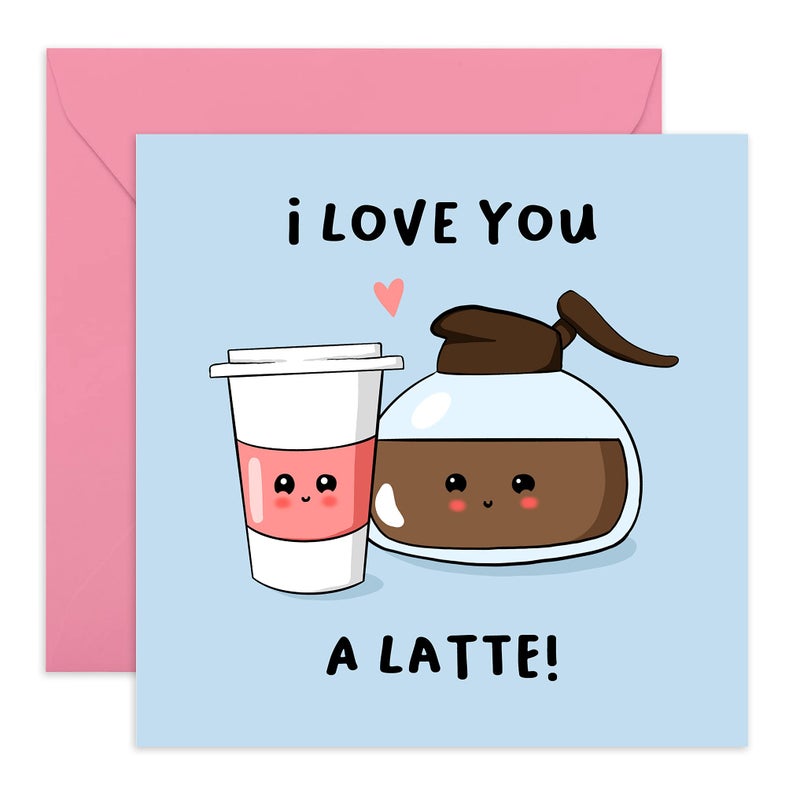 CENTRAL 23 Cute Anniversary Card for Boyfriend Girlfriend - I Love You A Latte - Coffee Pun - Cute Valentine's Day Card For Husband, Wife - I Love You Gifts for Men Women - Comes With Stickers - Image 1